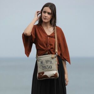 Myra 1930 Era Canvas and Leather Crossbody Bag